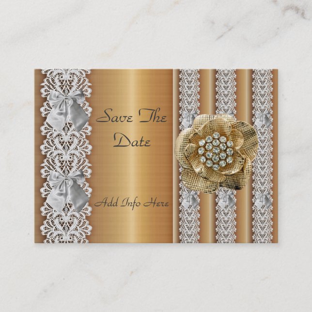 Visitenkarte Save the Date Wedding Gold Lace Jewel (Vorderseite)