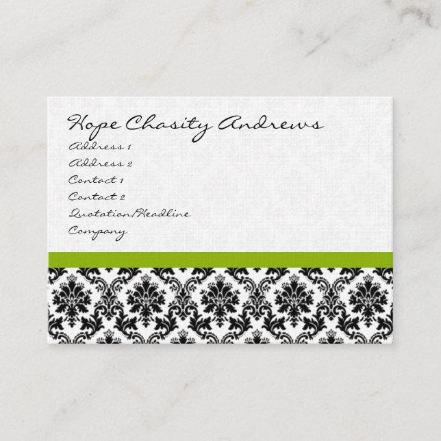 Visitenkarte Schwarz-weiß Damask mit Apple Green (Vorderseite)