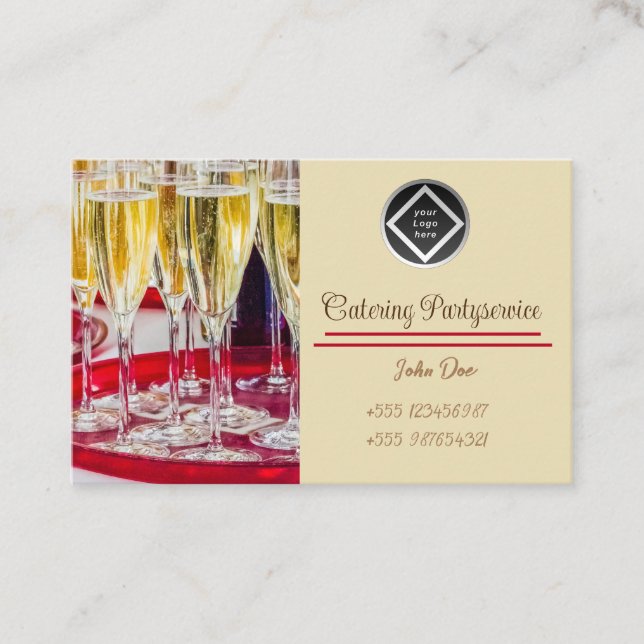 Visitenkarte Sektgläser + Sekt Catering rot golden (Vorderseite)
