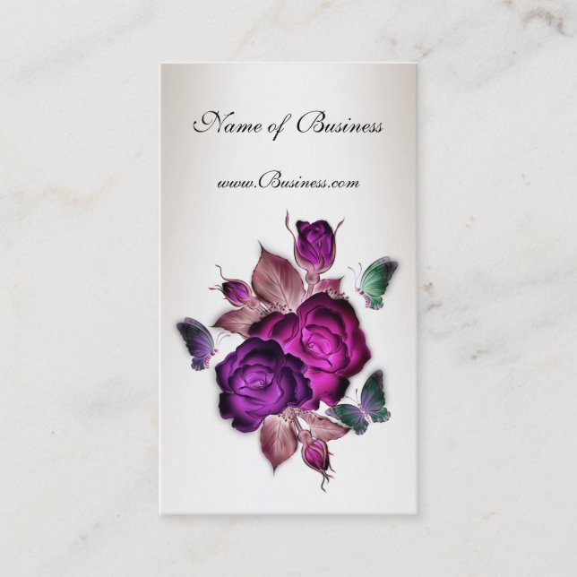 Visitenkarte Vintag Creme Rosa Rosen 3 (Vorderseite)