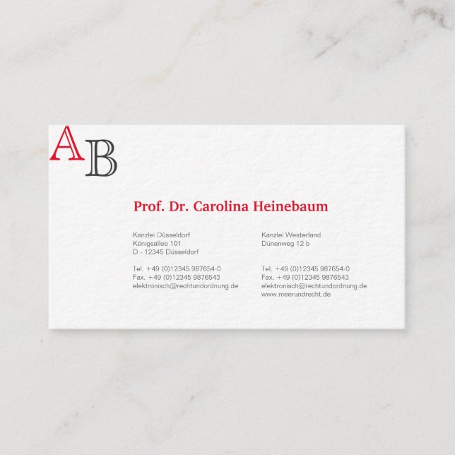 Visitenkarten für Anwälte Visitenkarte (Vorderseite)