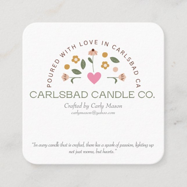 Visitenkarten für Carlsbad Candle Co. Quadratische Visitenkarte (Vorderseite)