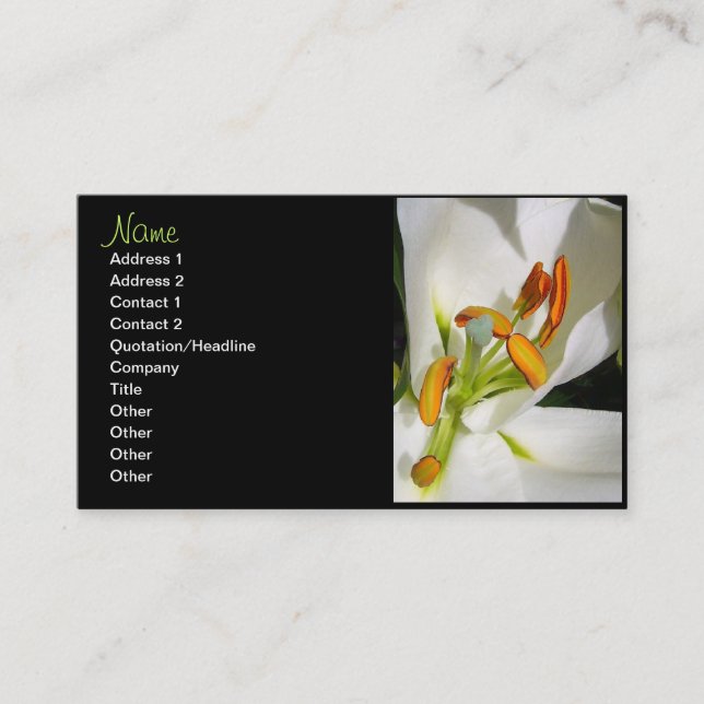 Visitenkarten für die White Lily Floral Visitenkarte (Vorderseite)