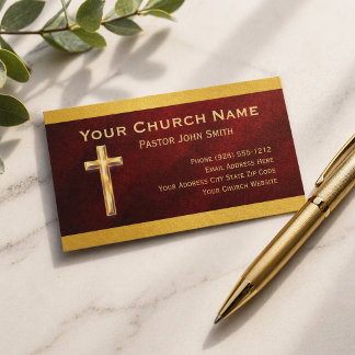 Visitenkarten für Kirchenpastor mit goldenem Kreuz Visitenkarte
