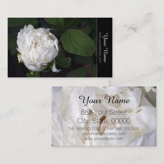 Visitenkarten für White Peony Floral Fotografy Visitenkarte (Vorne/Hinten)