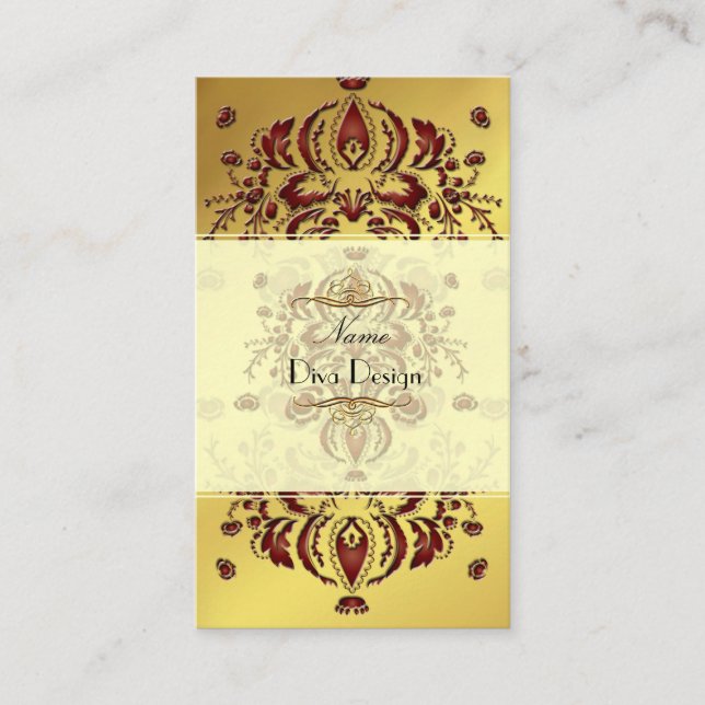 Visitenkarten-Verbrecher Floral Damask auf Gold Visitenkarte (Vorderseite)
