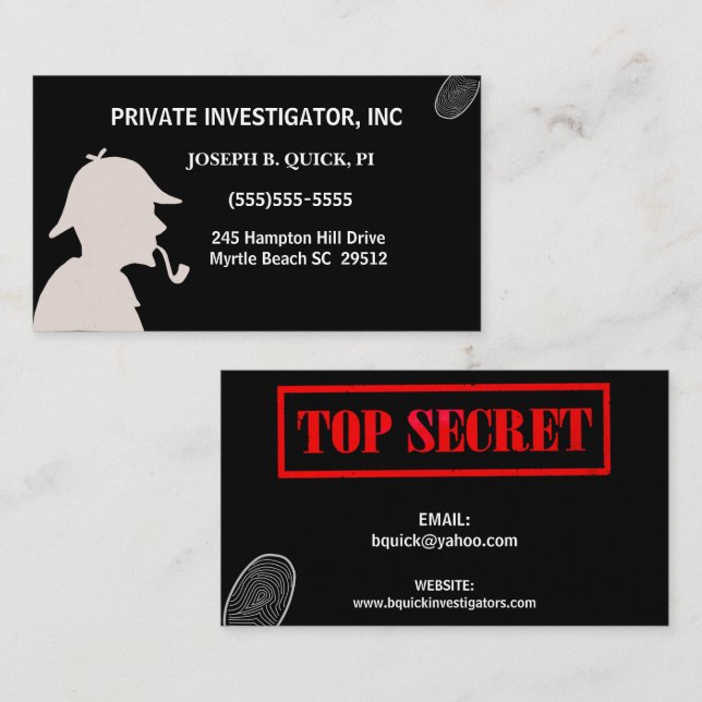 Visitenkarten von Detektoren für private Ermittler Visitenkarte (Vorne/Hinten)