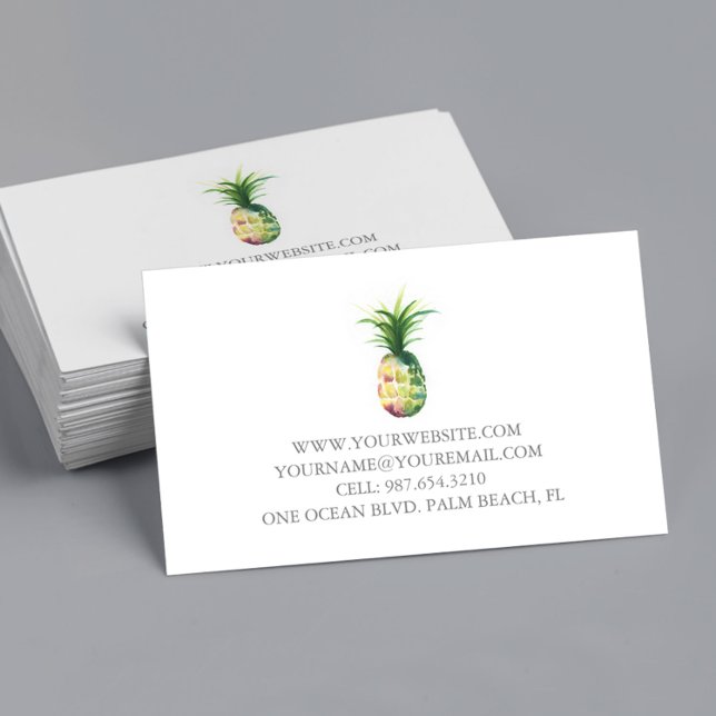 Visitenkarten Wasserfarbene Ananas Visitenkarte (Business cards unique watercolor pineapple art by Victoria Grigaliunas of Do Tell A Belle)