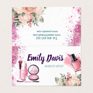 Visitenkartendesign-Make-up mit rosa Glitzer und Visitenkarten