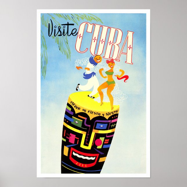 Visitez Cuba poster de voyage vintage (Devant)