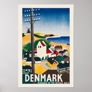 Visitez le Danemark Poster Vintage voyage 1936