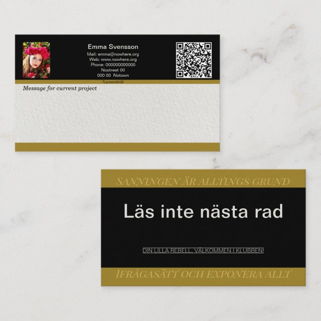 Visitkort — Connect, Elegant rebel (Swedish) Telefonnummerkarte (Vorne/Hinten)