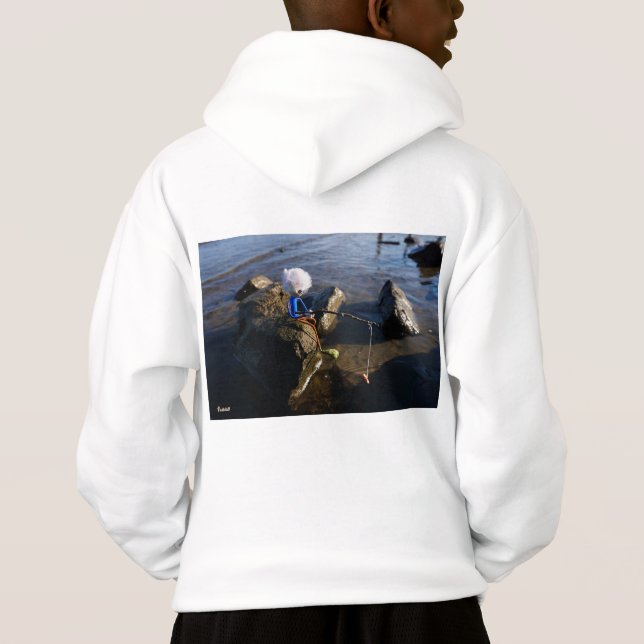 Vissende Fubby op een steen. Hoodie (Rückseite)