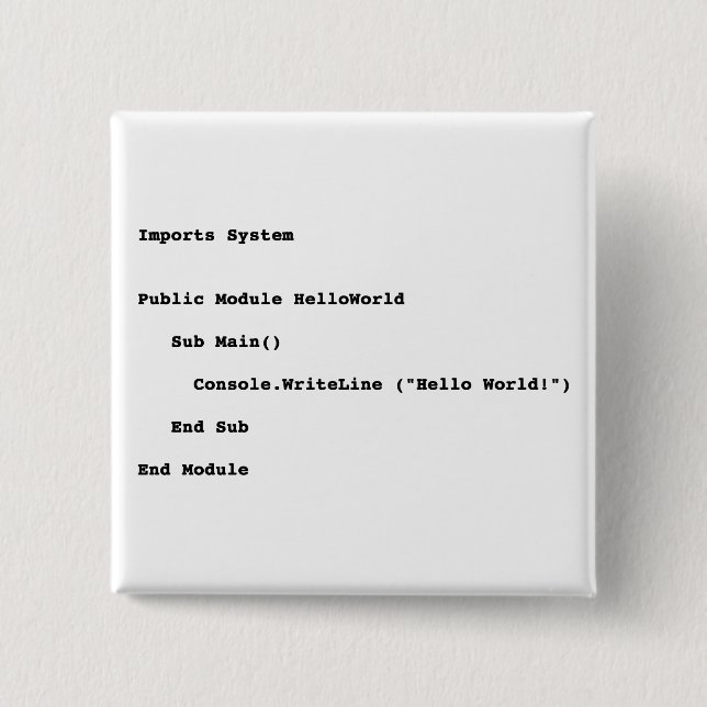 Visuell Basic Hello World Gruß Button (Vorderseite)