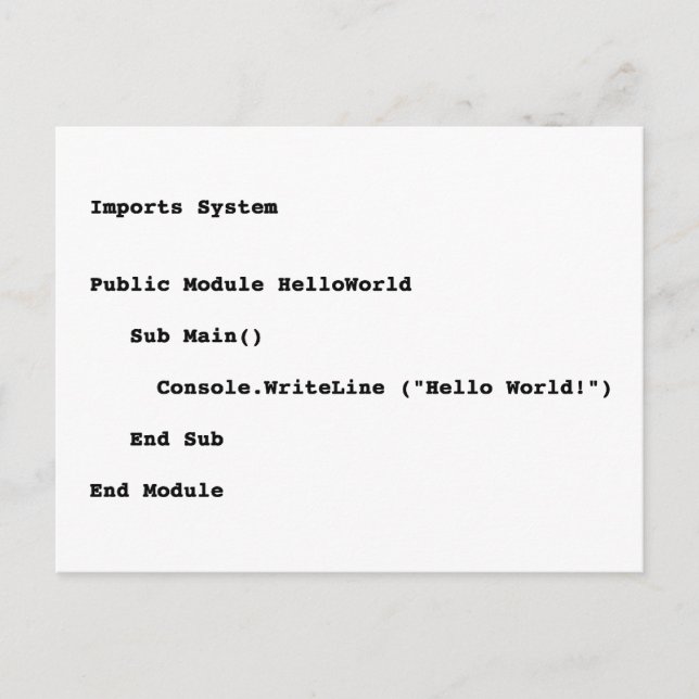 Visuell Basic Hello World Gruß Postkarte (Vorderseite)