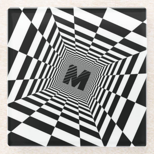 Visuelle Illusion, Monogramm oder Initialzündung Glasuntersetzer (Vorderseite)