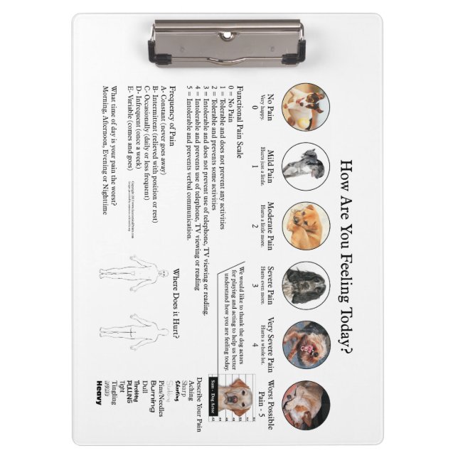 Visuelle Pain Assessment Doctor Office-Zwischenabl Klemmbrett (Vorderseite)