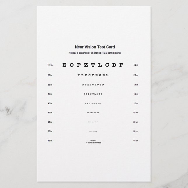 Visuelle Prüfung der Nahsichtkarte Briefpapier (Vorderseite)