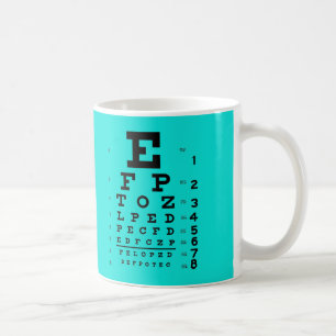 Visueller Schärfe-Test-cyan-blaues Kaffeetasse
