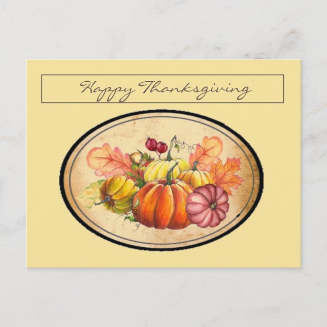 Vitage Retro Erntedank Pumpkins & Herbstlaubs Postkarte (Vorderseite)