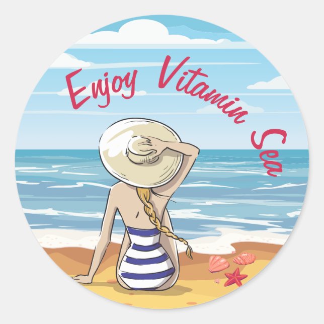 Vitamin Sea Beach 60er Style Runder Aufkleber (Vorderseite)