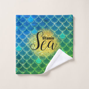Vitamin Sea Ombre Blue Green Mermaid Scales Badhandtuch Set
