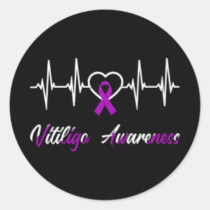 Vitiligo Awareness Heartbeat Liebe Lila Ribbon Su Runder Aufkleber