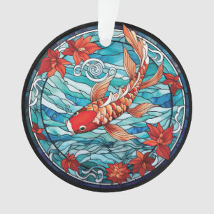 Vitrail asiatique style Koi Poisson et Camellias