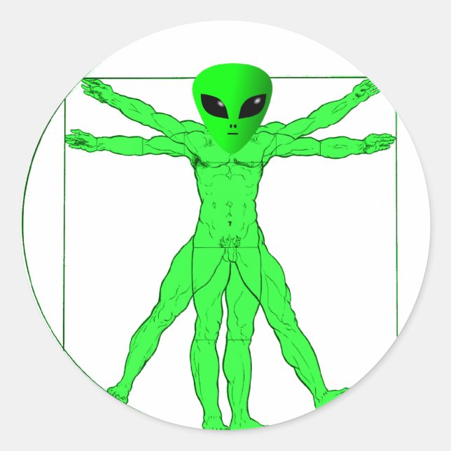 Vitruvian Alien Runder Aufkleber (Vorderseite)