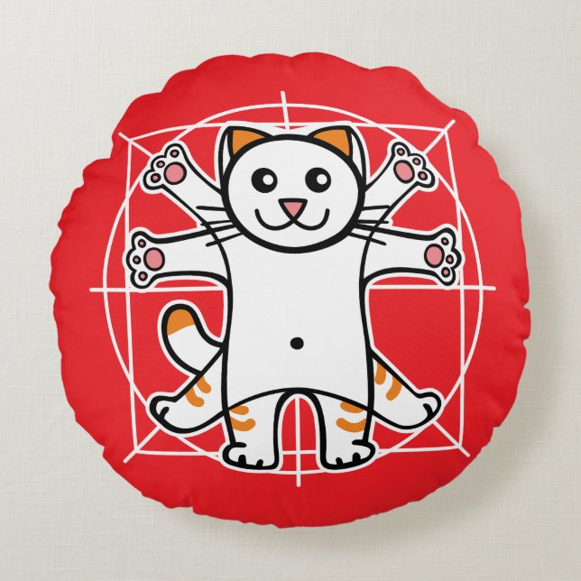Vitruvian Cat Rundes Kissen (Vorderseite)