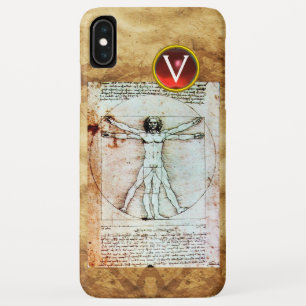 VITRUVIAN MAN Antique Parchment Red Ruby Monogram title_seo2