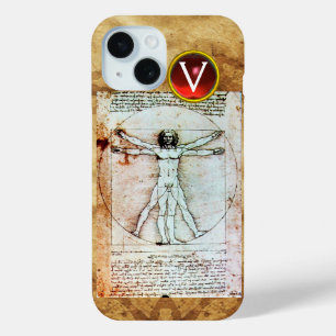VITRUVIAN MAN Antique Parchment Red Ruby Monogram title_seo2