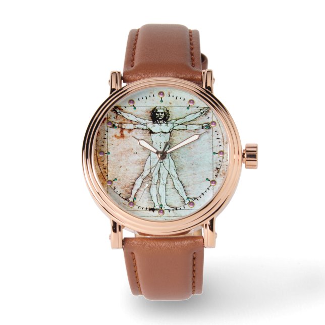 VITRUVIAN MAN Antique Perchment Armbanduhr (Vorderseite)