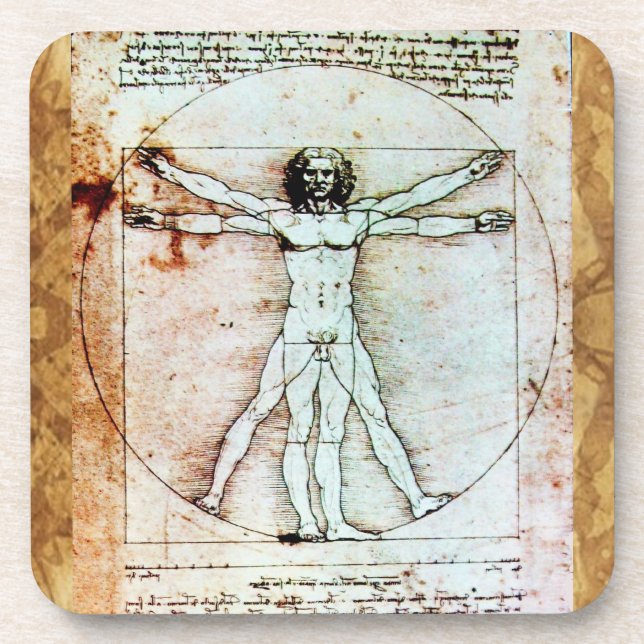 VITRUVIAN MAN Antique Perchment Untersetzer (Vorderseite)