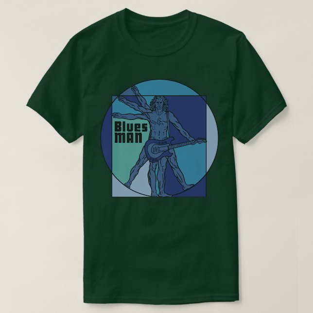 Vitruvian Man as Blues Man playing Electrified Gui T-Shirt (Design vorne)