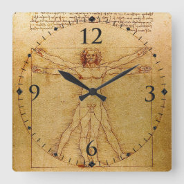 Vitruvian Man By Leonardo Da Vinci Quadratische Wanduhr