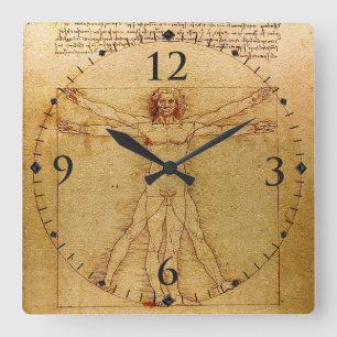 Vitruvian Man By Leonardo Da Vinci Quadratische Wanduhr