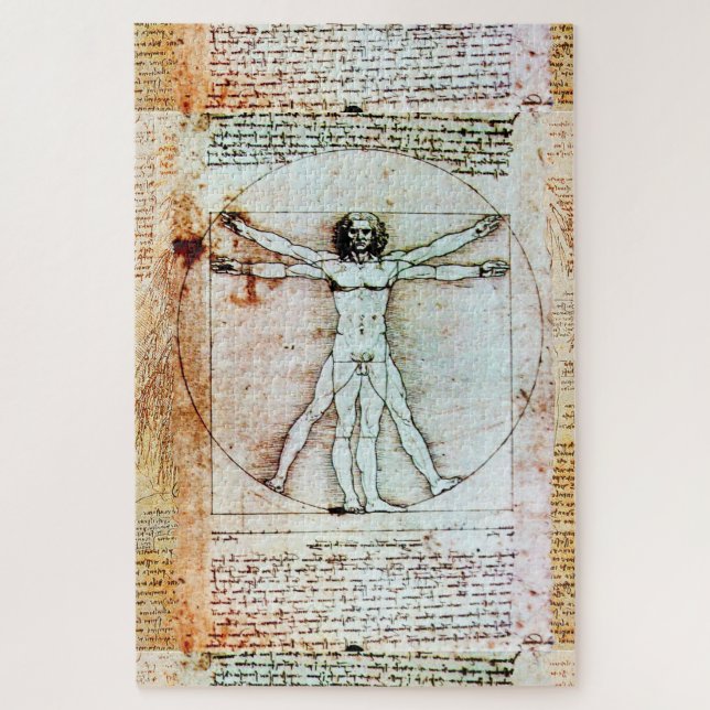 VITRUVIAN MAN Leonardo Da Vinci Antique Parchment  (Vertikal)