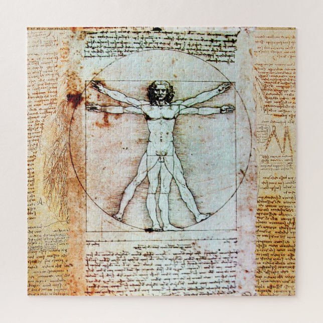 VITRUVIAN MAN Leonardo Da Vinci Antique Parchment (Vertikal)