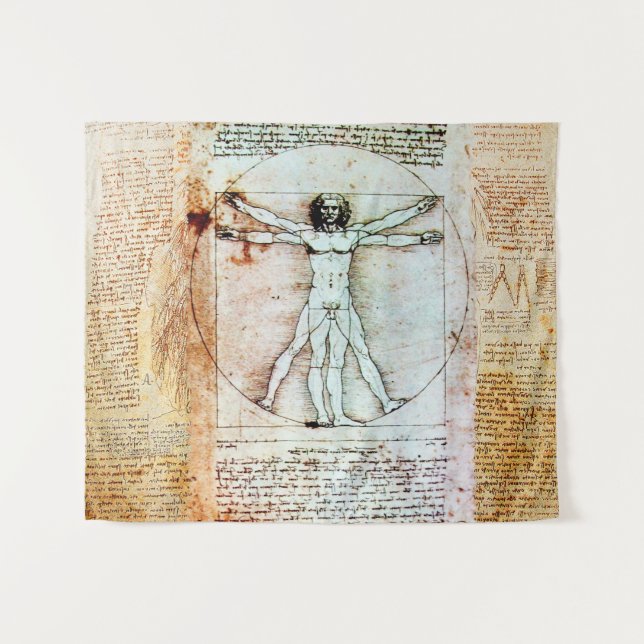 VITRUVIAN MAN Leonardo Da Vinci Antique-Parchment Wandteppich (Vorderseite (Horizontal))