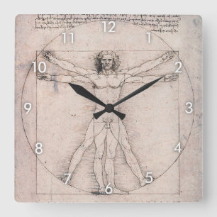 Vitruvian Man, Leonardo da Vinci Quadratische Wanduhr
