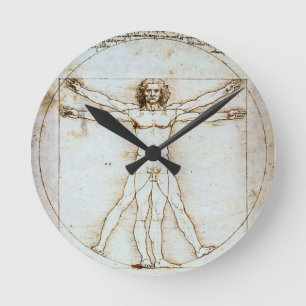 Vitruvian Man, Leonardo da Vinci, um 1490. Runde Wanduhr