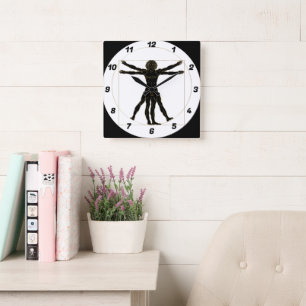 Vitruvian Man Quadratische Wanduhr