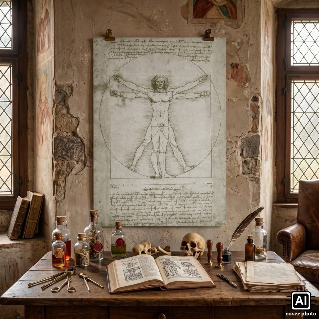 Vitruvian Man von Leonardo da Vinci Poster (Vitruvian Man by Leonardo da Vinci is a vintage Renaissance sketch with 2 superimposed male figures.)