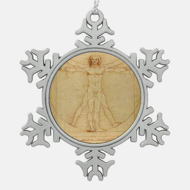 Vitruvian Man von Leonardo Da Vinci Schneeflocken Zinn-Ornament (Vorderseite)