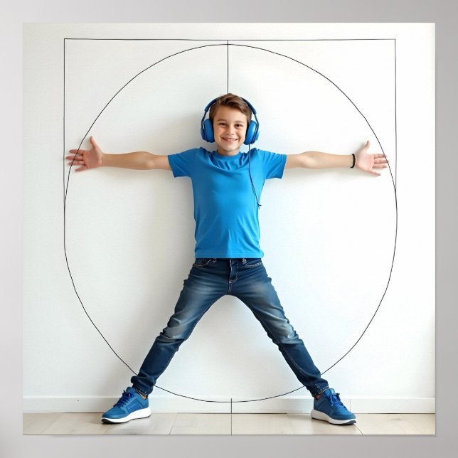 Vitruvian Style Child Blue Kopfhörer Autismus Neur Poster (Vorne)