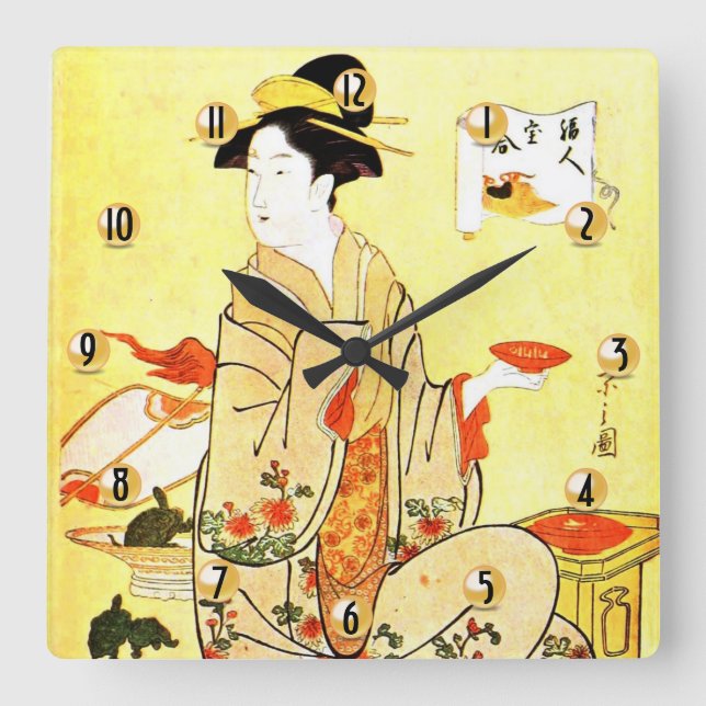 Vittage japanische Kunstuhr Quadratische Wanduhr (Vorderseite)