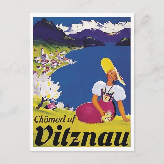 Vitznau, Luzern, Schweiz, Frau auf dem Hügel Postkarte (Vorderseite)