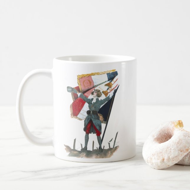Viva la France Feminist Militär Uniform und Flagge Kaffeetasse (Mit Donut)