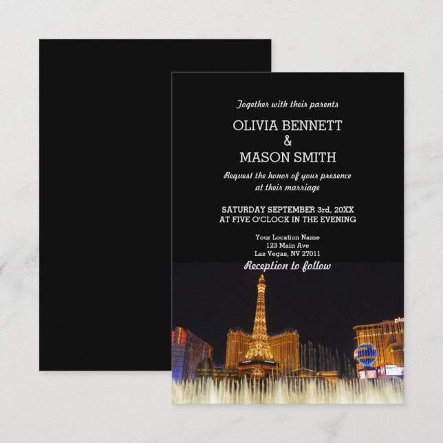 Viva Las Vegas Hochzeit in Urlaubsort Einladung (Vorne/Hinten)
